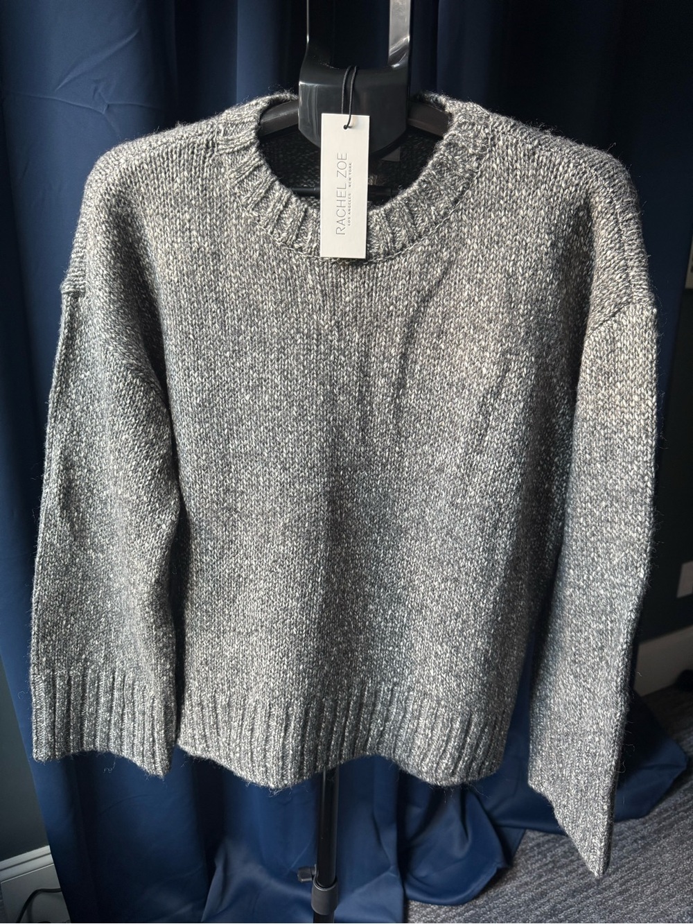 Rachel Zoe Charcoal Crew Neck Sweater Women’s Size Medium Cozy Cotton Wool Blend